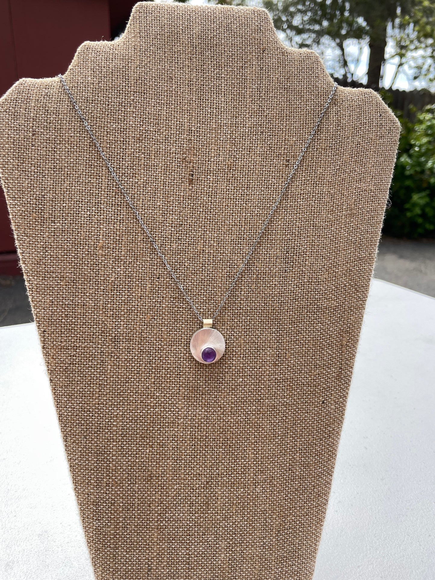 Sterling Silver Round Hollow Form Pendant Necklace, Amethyst, Opal, Turquoise, Brass, Circle Necklace Pendant, .925 Sterling Silver Pendant