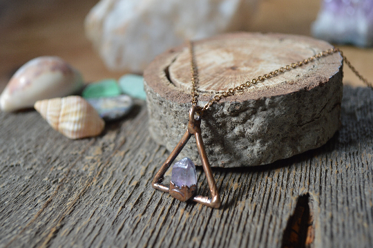 Copper Electroformed Pendant with California Amethyst Crystal 